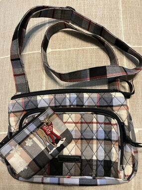 Vera Bradley Quilted Plaid Crossbody Bag in Beige, Gray, Black with Red Accents